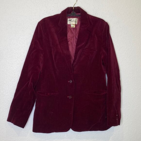 Vintage Jackets & Blazers - Vintage Partners By Mervyn’s Burgundy Velour Blazer Botton Closure Sz 12 Cotton